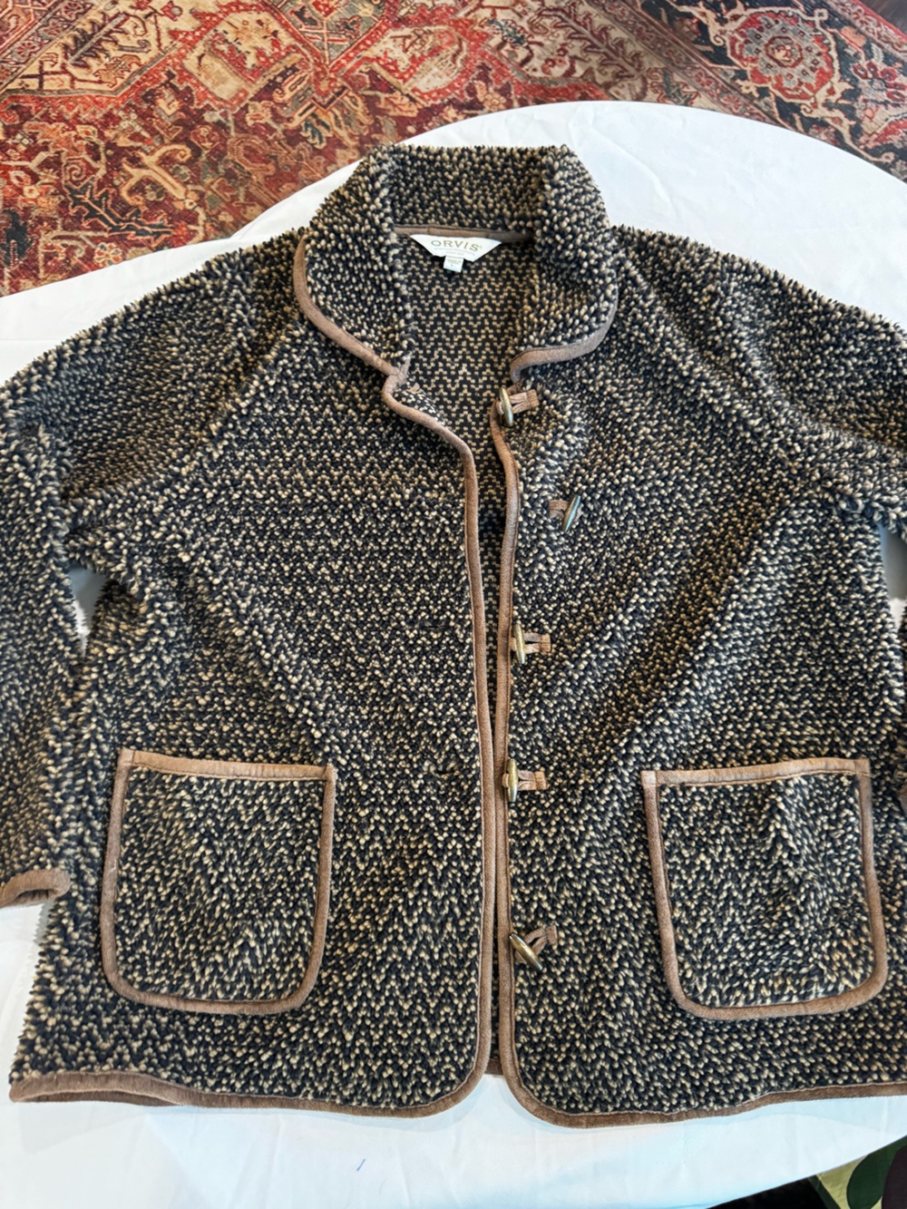 Vintage Orvis Berber Fleece Toggle Jacket Coat L Large Brown Knit Gorpcore Cabin